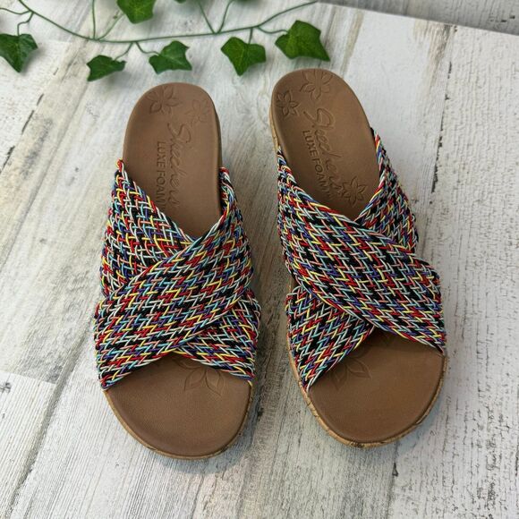 Skechers Beverlee Vacation Mode Wedge Slide Sandal Rainbow Women's Size 7 - Picture 1 of 6